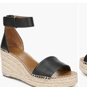Franco Sarto Black Espadrille Wedge Sandals with Ankle Strap
